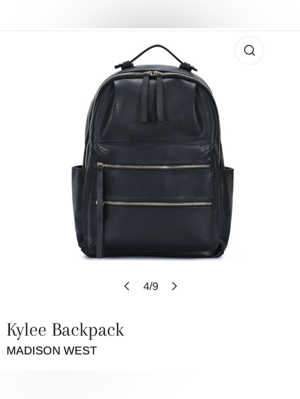 🖤Madison West Kylee Backpack - Black Vegan Leather with Gold Zippers